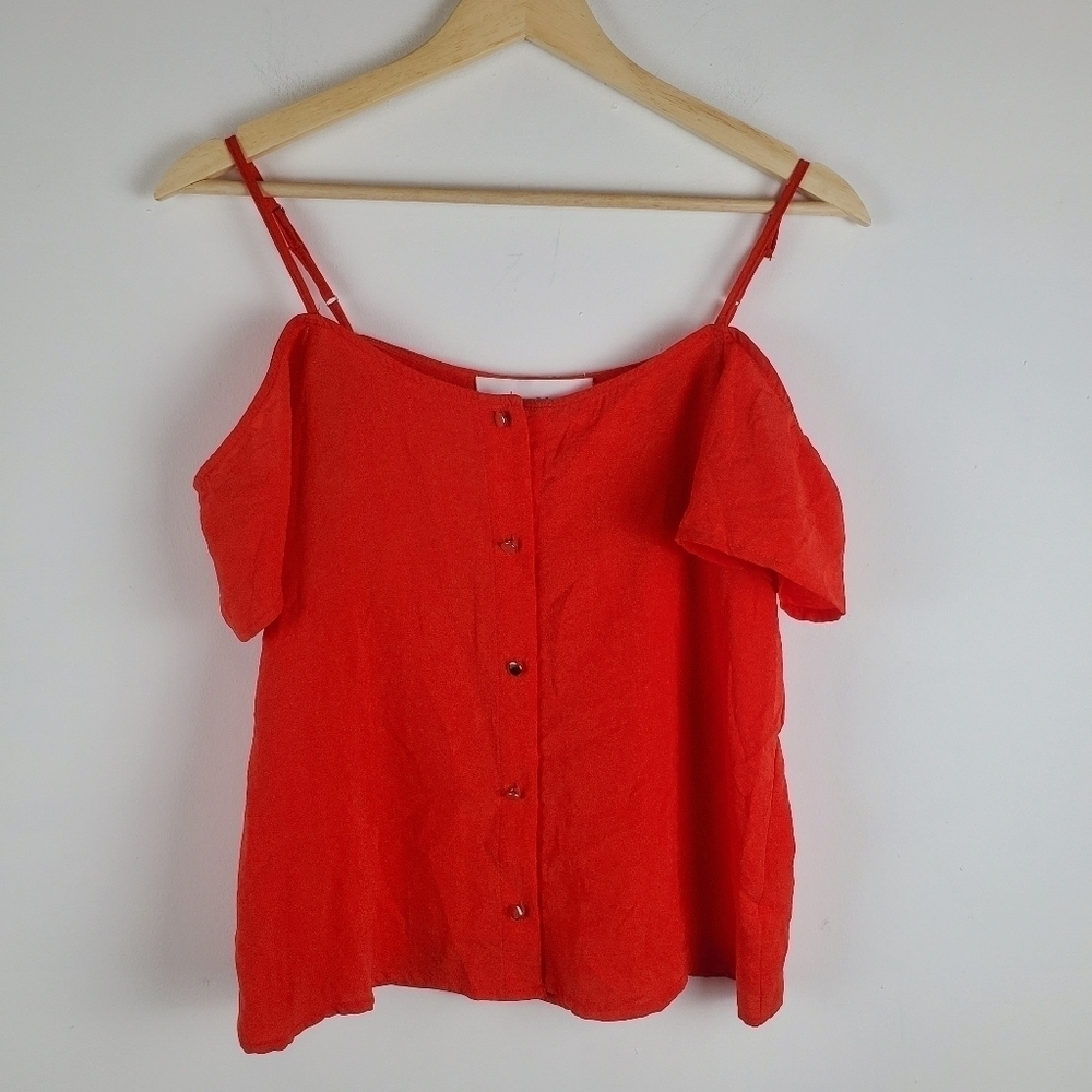 Alice Blue Stitch Fix XSP Red Button up Off‎ the shoulder Blouse